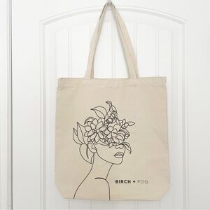 Birch + Fog Canvas Tote Bag with Woman Sketch Artwork